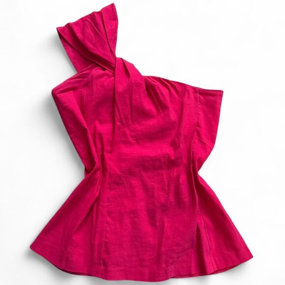 Zara Tops - Zara Pink one shoulder top with knot detail & back zipper Size XS